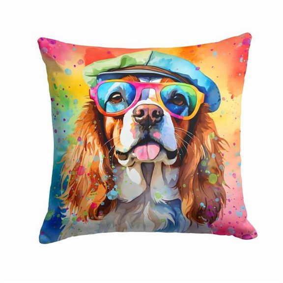 Cavalier Spaniel Hippie Dawg Fabric Decorative Pillow 18 in x 18 in