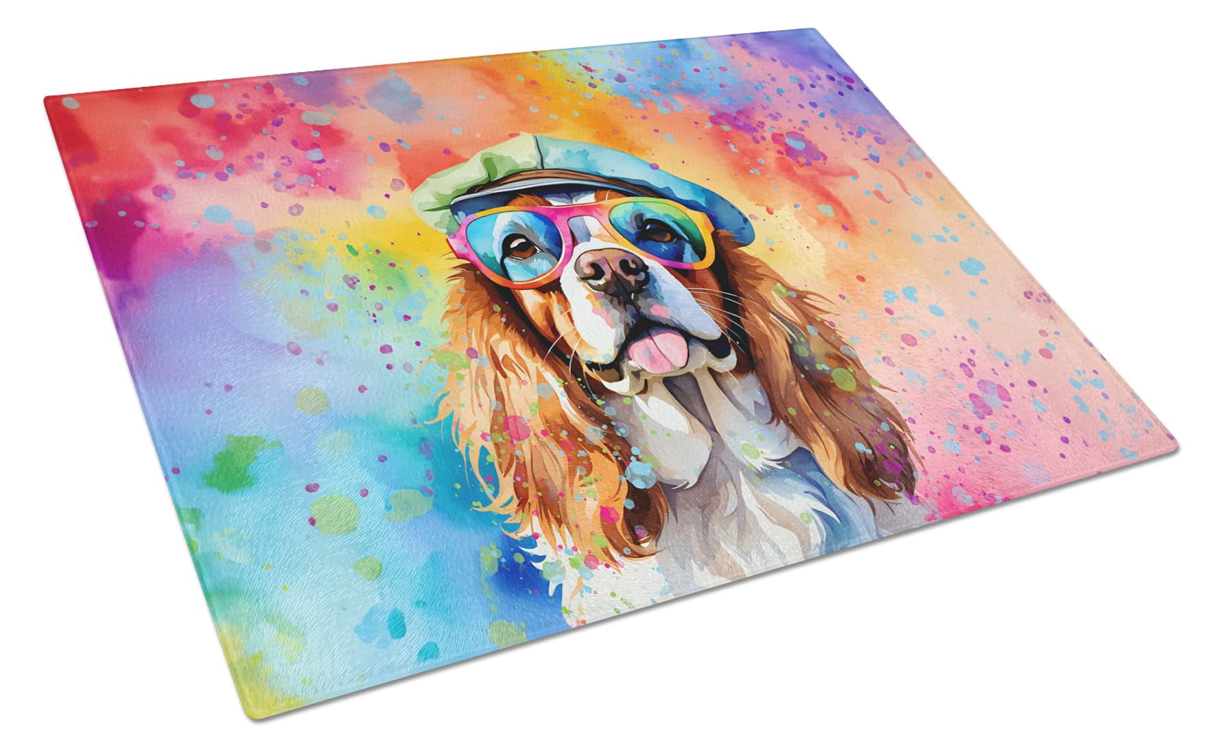 Cavalier Spaniel Hippie Dawg Glass Cutting Board Large 12 in x 15 in