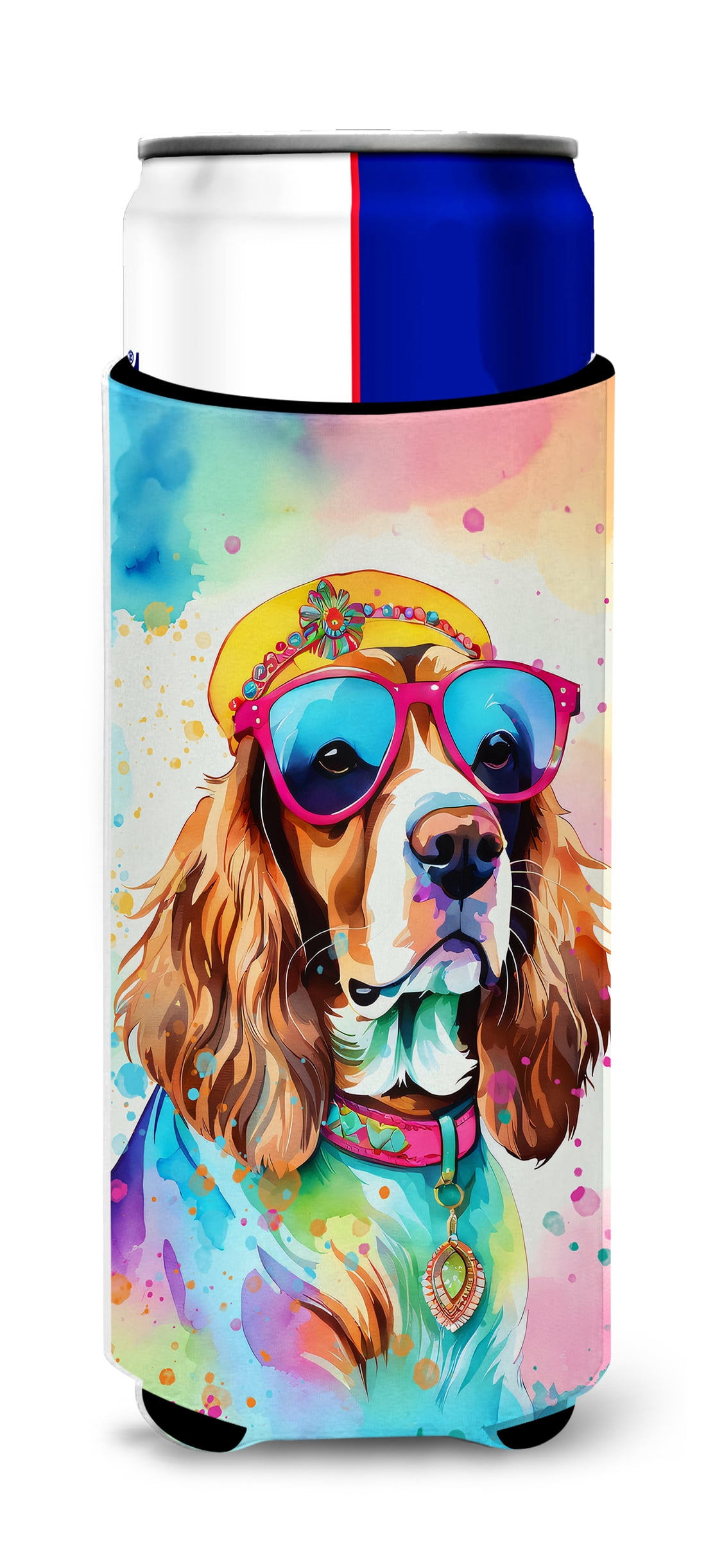 Cavalier Spaniel Hippie Dawg Hugger for Ultra Slim Cans 4 in x 6.5 in