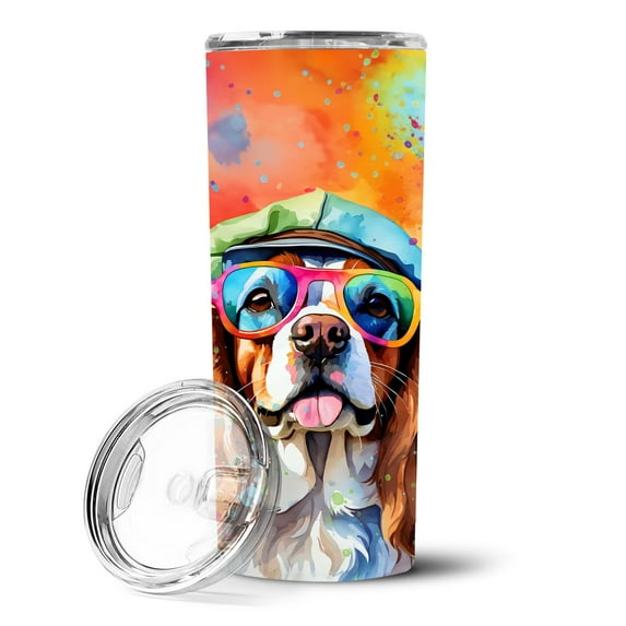 Cavalier Spaniel Hippie Dawg Stainless Steel Skinny Tumbler 3 in x 8.25 in