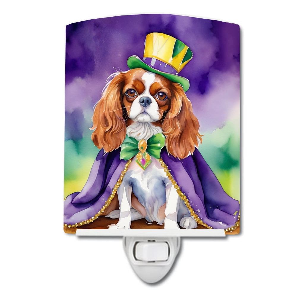 Cavalier Spaniel King of Mardi Gras Ceramic Night Light 4 in x 6 in