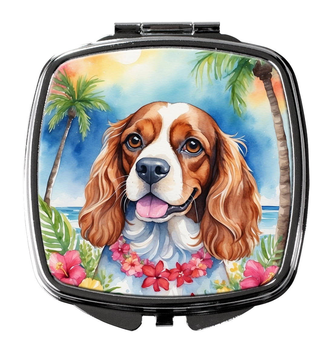 Cavalier Spaniel Luau Compact Mirror 2.75 in x 3 in