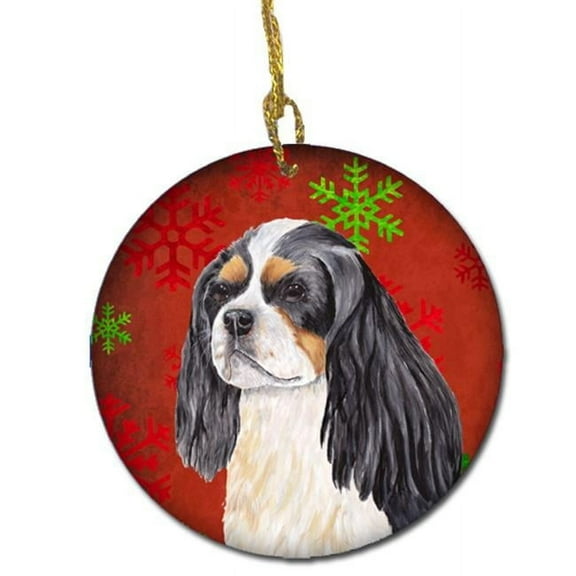 Cavalier Spaniel Red Snowflakes Holiday Christmas Ceramic Ornament