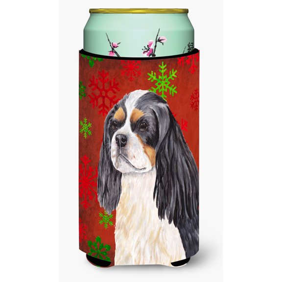 Cavalier Spaniel Red and Green Snowflakes Holiday Christmas Tall Boy Hugger