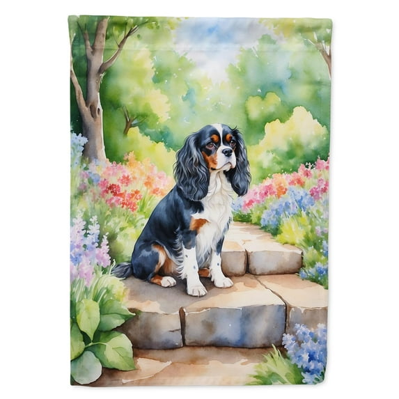 Cavalier Spaniel Spring Path Garden Flag 11.25 in x 15.5 in