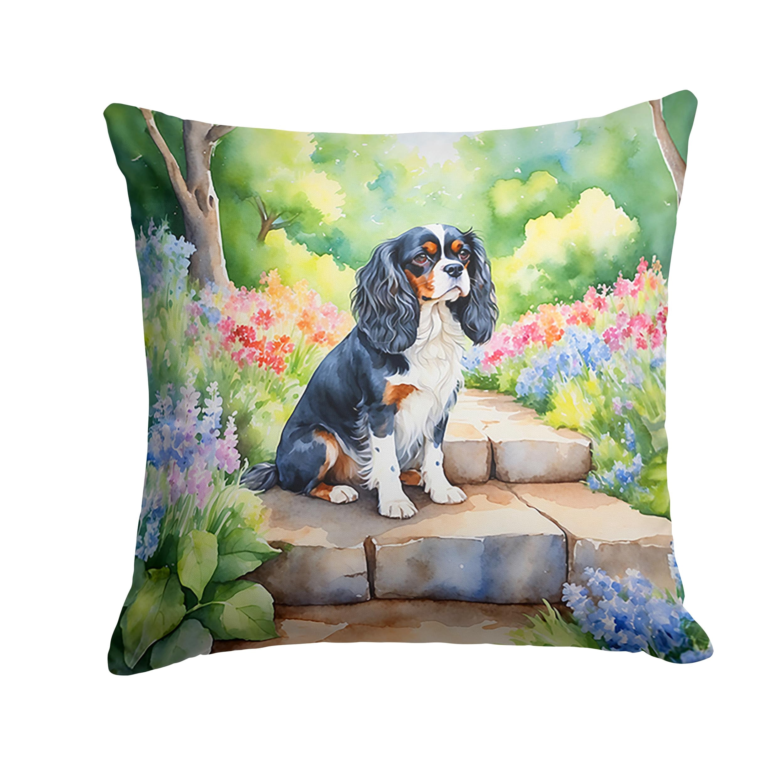 Cavalier Spaniel Spring Path Throw Pillow 14 in x 14 in