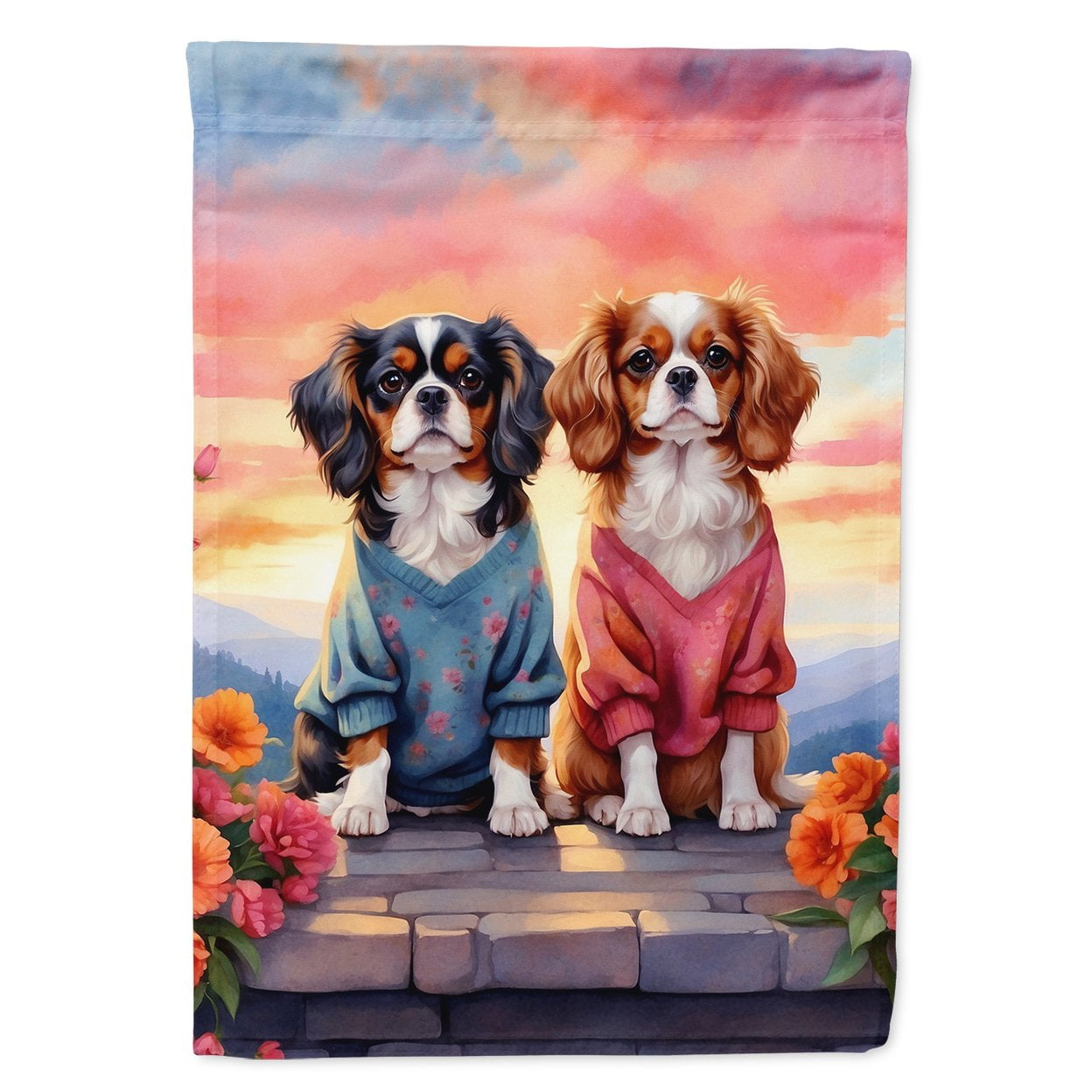 Cavalier Spaniel Two Hearts House Flag 28 in x 40 in