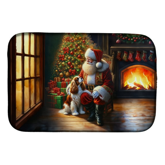 Cavalier Spaniel and Santa Claus Dish Drying Mat 14 in x 21 in