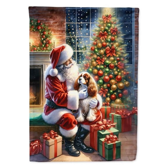 Cavalier Spaniel and Santa Claus House Flag