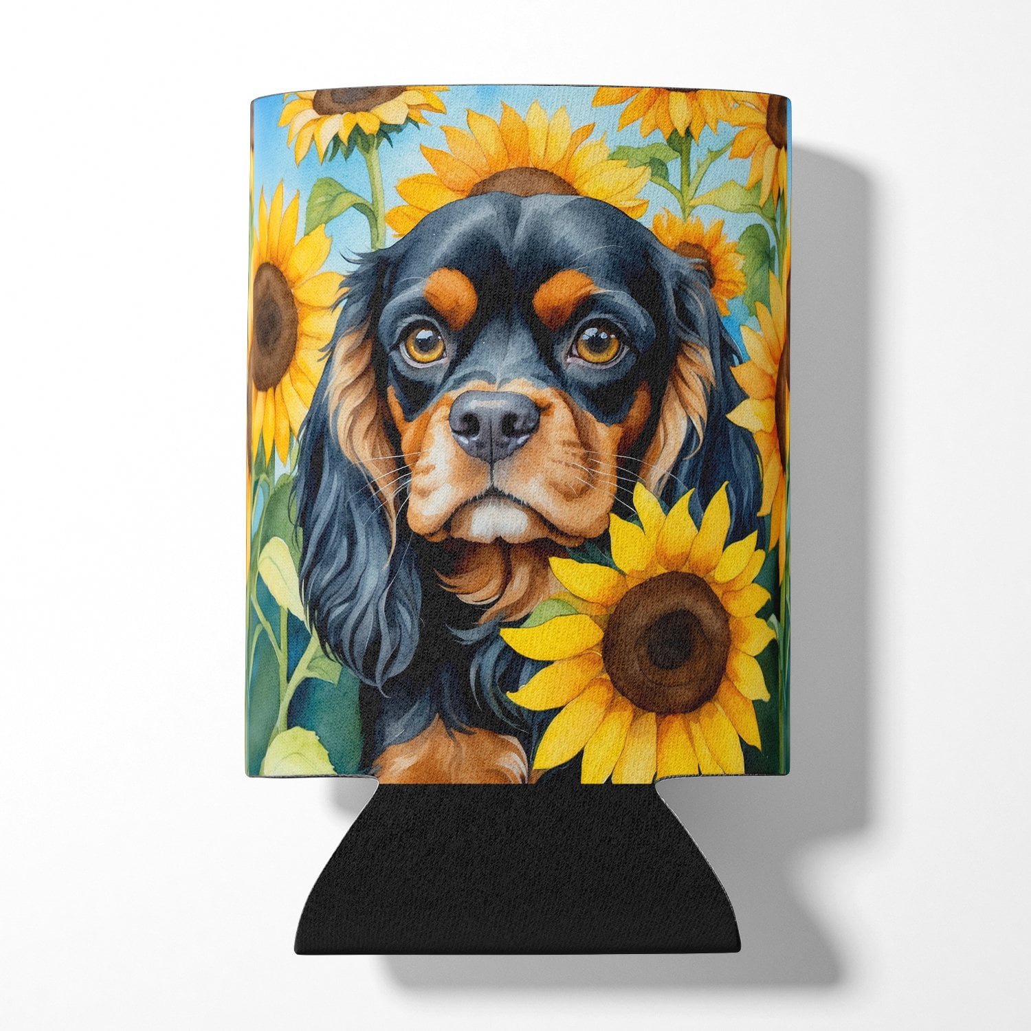 Cavalier Spaniel in Sunflowers Can or Bottle Hugger 3 in x 5 in
