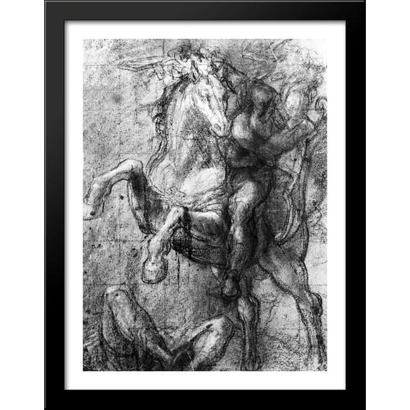 Cavalier over a fallen adversary 28x36 Large Black Wood Framed Print Art by Titian