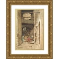 thumbnail image 1 of Cavaliere Pio Joris 18x24 Gold Ornate Framed and Double Matted Museum Art Print Titled - Italian Courtyard and Figures (1843-1921), 1 of 4
