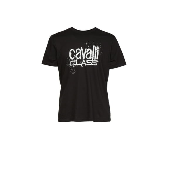 Cavalli Class Black Spray Print Signature Fashion T-Shirt -M for mens