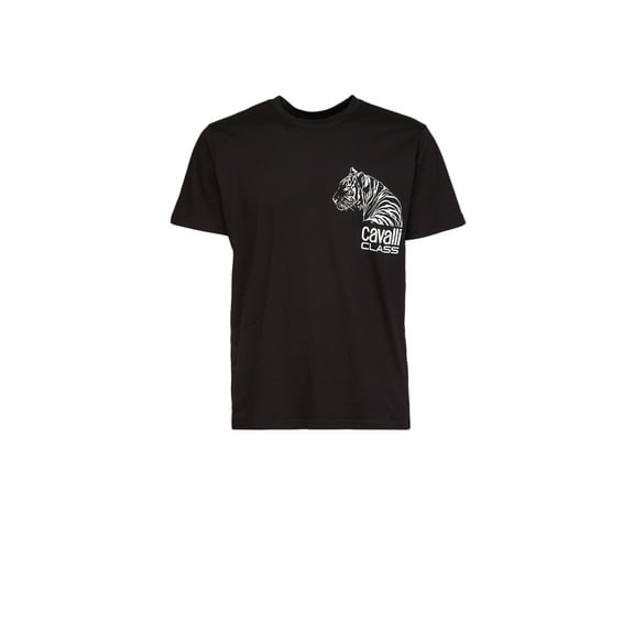 Cavalli Class Black Tiger Head Chest Motif Fashion T-Shirt-XXL for mens