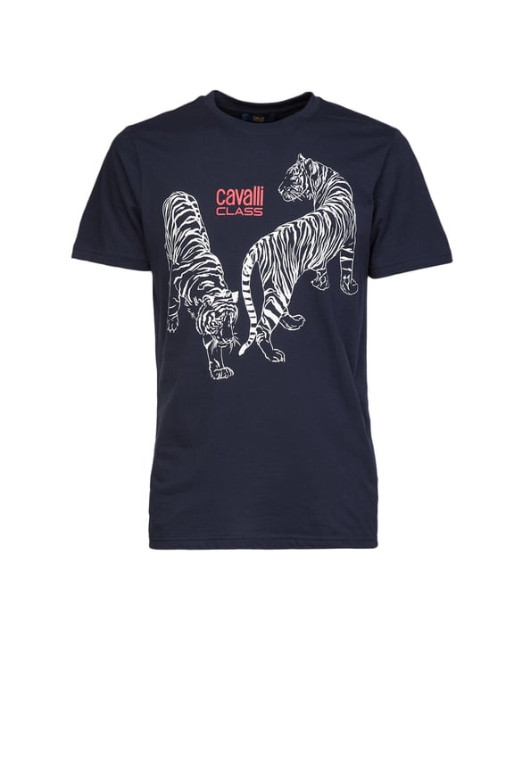 Navy Double Tiger Logo Motif Fashion T-Shirt-XL for mens