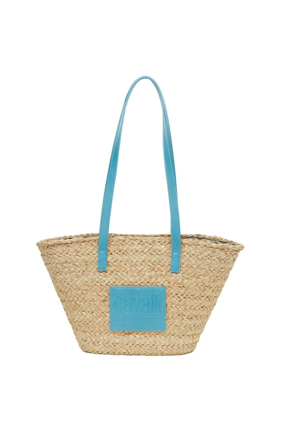 Cavalli Class CERVINIA Natural/Light Blue Medium Straw Beach Tote Bag for Womens