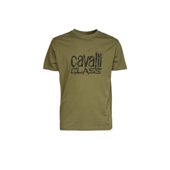 Cavalli Class Military Green Spray Print Signature Fashion T-Shirt -XL for mens