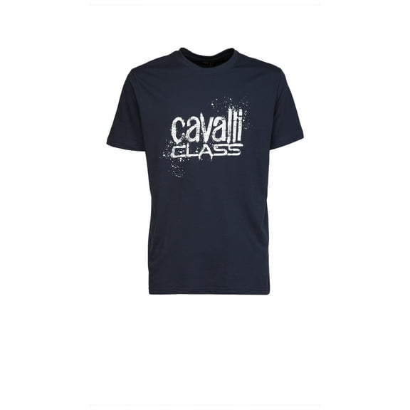 Cavalli Class Navy Spray Print Signature Fashion T-Shirt -XXL for mens