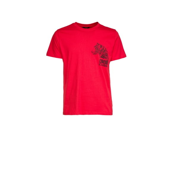 Cavalli Class Red Tiger Head Chest Motif Fashion T-Shirt-M for mens