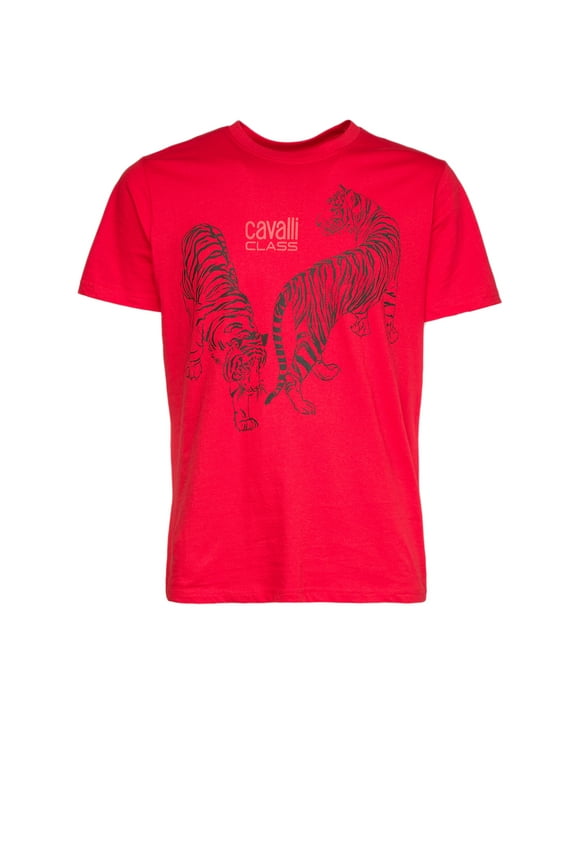 Red Double Tiger Logo Motif Fashion T-Shirt-L for mens
