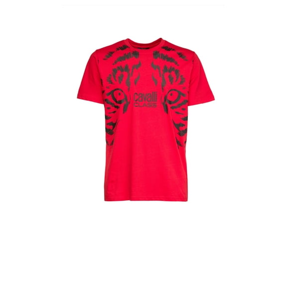 Cavalli Class Red Tiger Eyes Print Fashion T-Shirt-L for mens