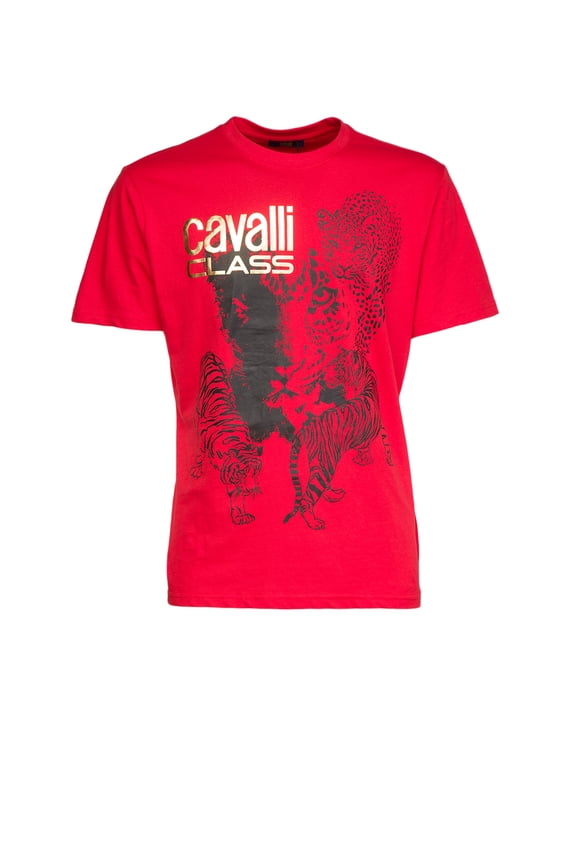 Red Tiger Leopard Motif Fashion T-Shirt-M for mens