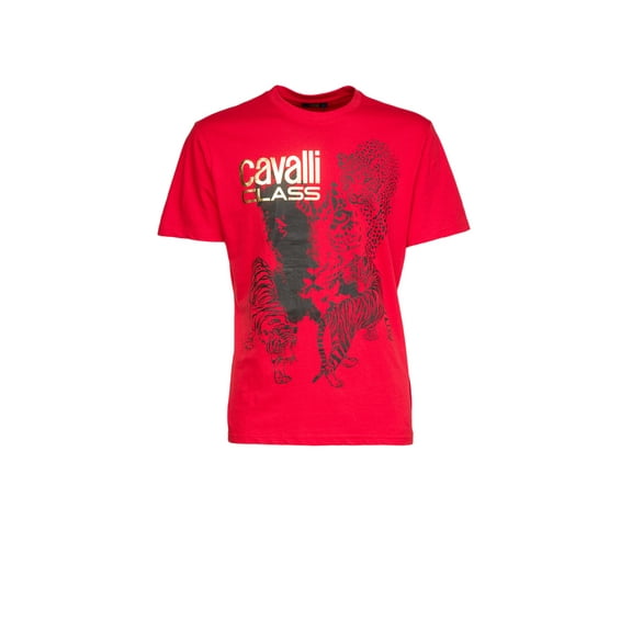 Cavalli Class Red Tiger Leopard Motif Fashion T-Shirt-XXL for mens