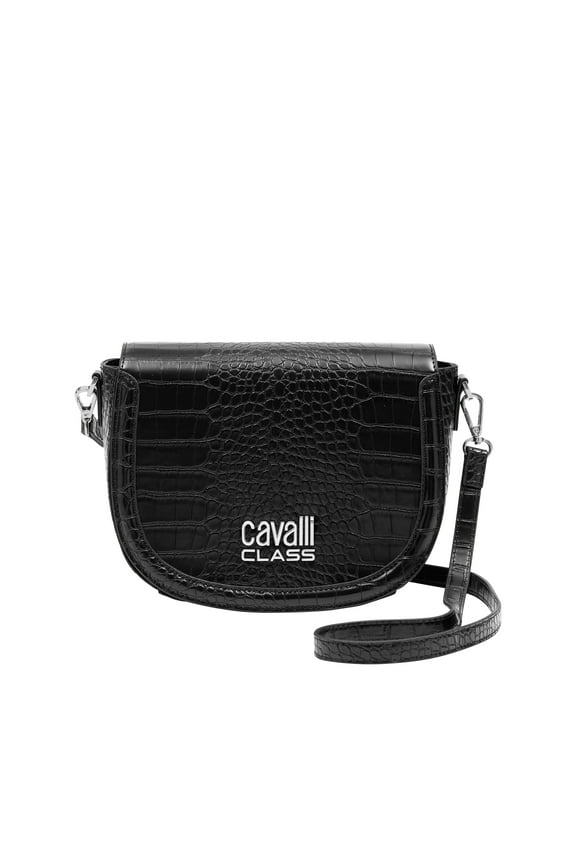 Cavalli Class TORINO Black Medium Crocco Saddle Crossbody bag for Womens