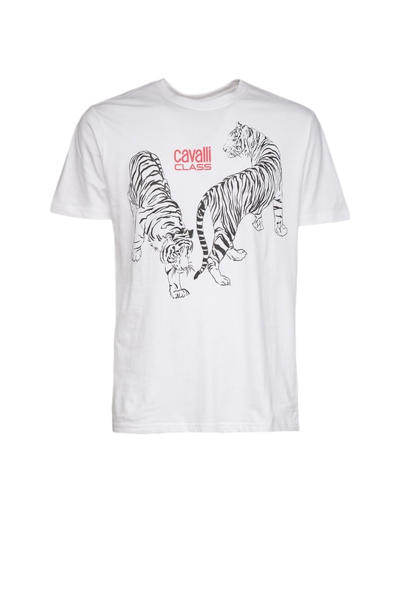 White Double Tiger Logo Motif Fashion T-Shirt-XXL for mens