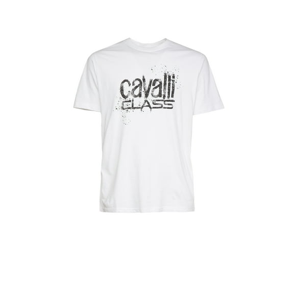 Cavalli Class White Spray Print Signature Fashion T-Shirt -XL for mens