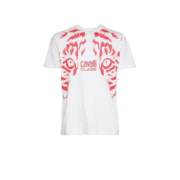 Cavalli Class White Tiger Eyes Print Fashion T-Shirt-XXL for mens