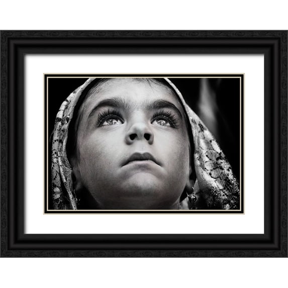 Cavalli, Giovanni 24x18 Black Ornate Wood Framed with Double Matting Museum Art Print Titled - Girl With Sardinian Traditional Veil