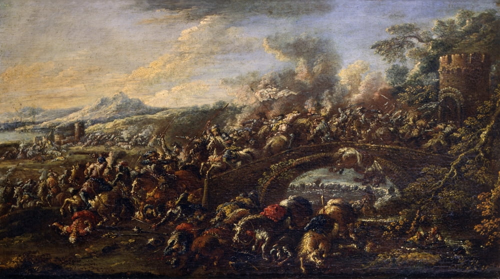 Cavalry Battle On A Bridge Canvas Art - (36 x 24)