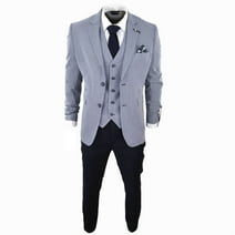 Cavani Baresi Men's 3 Piece Suit Grey Navy Contrasting Check