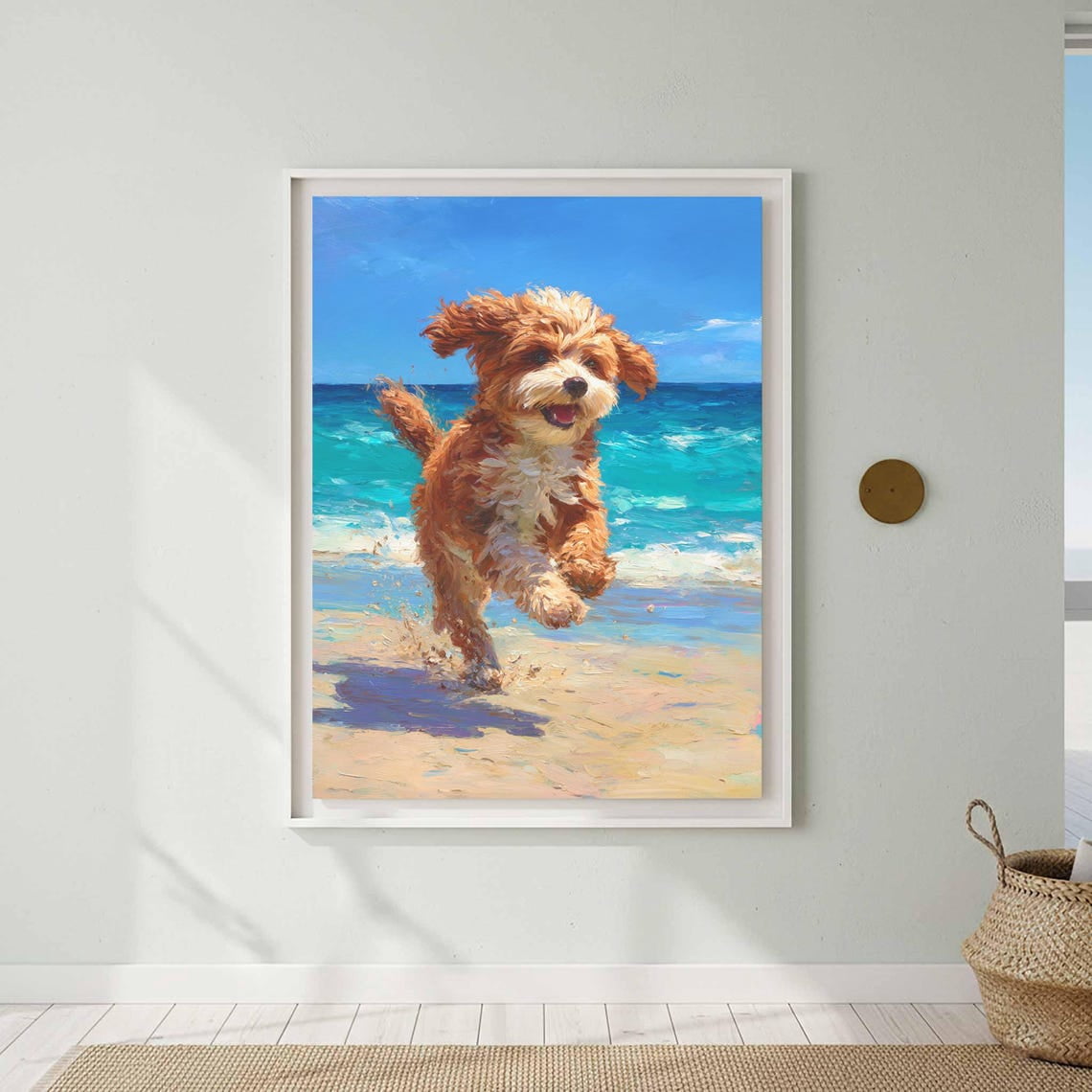 Cavapoo Beach Wall Art Print, Coastal Dog Lover Pet Decor - Walmart.com