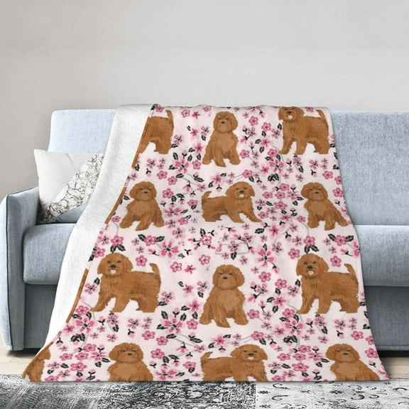 Cavapoo Dog Flower Blanket Gifts For Kids Adults - Lightweight Throw Blanket For Bedroom Living Room Decor Soft Fuzzy Fleece Cozy Plush Bed Couch 60"X50"