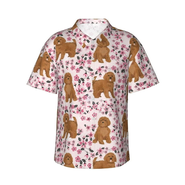 Cavapoo Dog Flower Men'S 3d Print Casual Button Down Shirts, Novelty Hawaiian Short Sleeves Xl