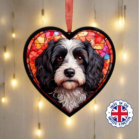 Cavapoo Effect Heart Acrylic Suncatcher Window Hanging Home Decor