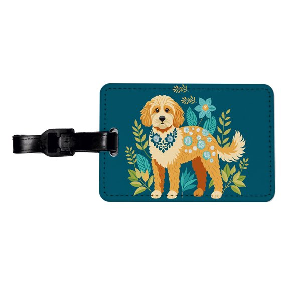 Cavapoo Floral Motif Dog Faux Leather Travel Luggage Tag