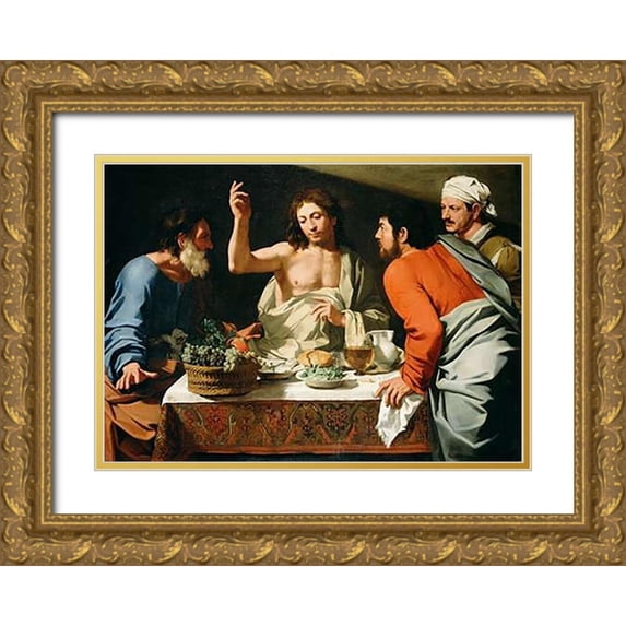 Cavarozzi, Bartolomeo 18x14 Gold Ornate Wood Framed with Double Matting Museum Art Print Titled - The Supper at Emmaus