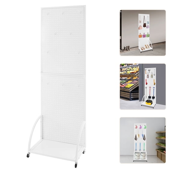 Cave Board Display Rack with Wheels, Metal Pegboard Display Stand with A Plate, Peg Board Panels, Standing Pegboard Display, Craft Fair Display Rack, Art Display Stand