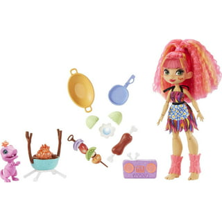 Mattel Cave Club Emberly Doll (8 – 10-inch, Pink Hair) Poseable Prehistoric  Fashion Doll with Dinosaur Pet and Accessories, Gift for 4 Year Olds and