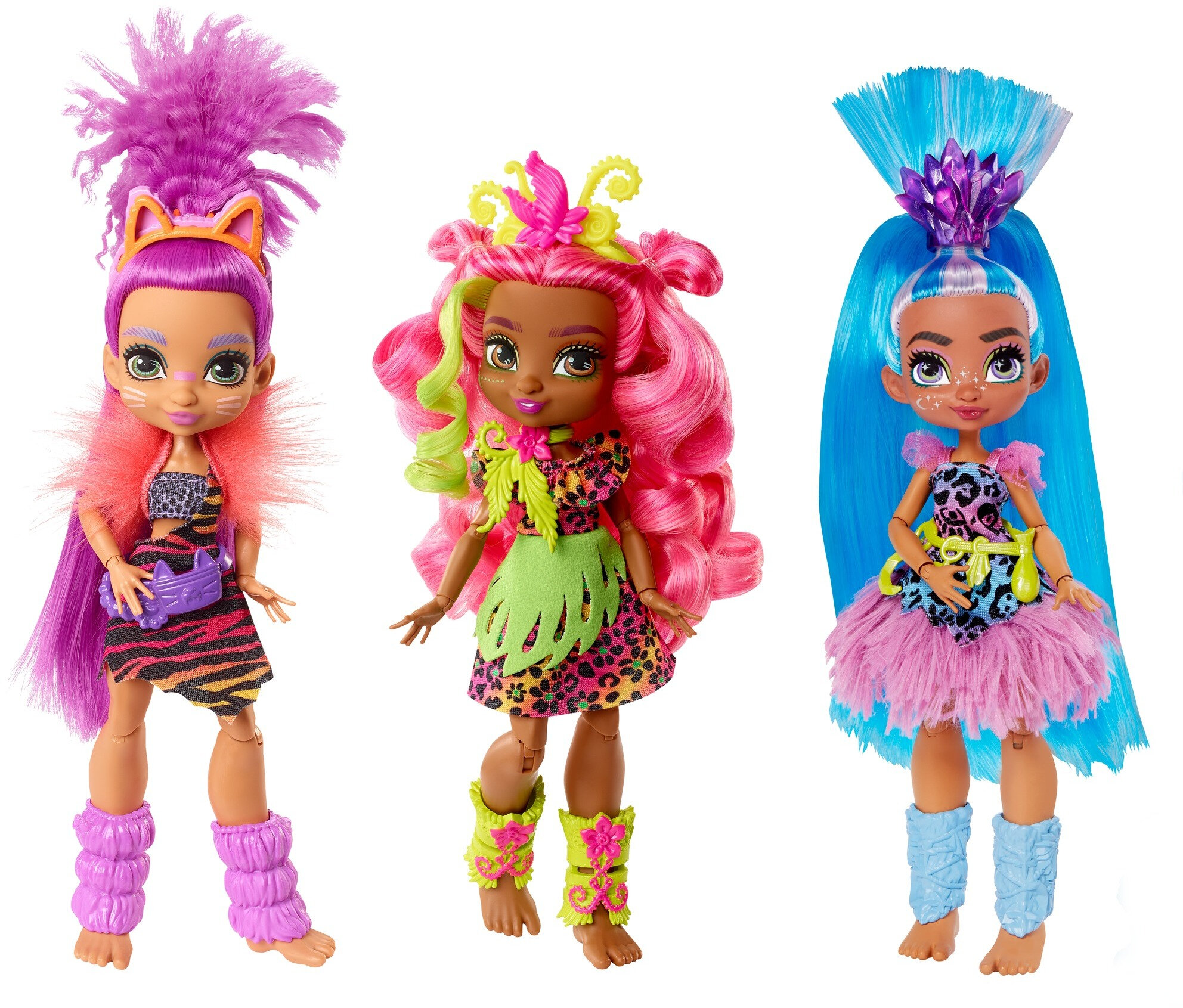 Cave Club Doll 3-Pack (10-inch) Poseable Prehistoric Fashion Dolls with Neon Hair - image 1 of 6