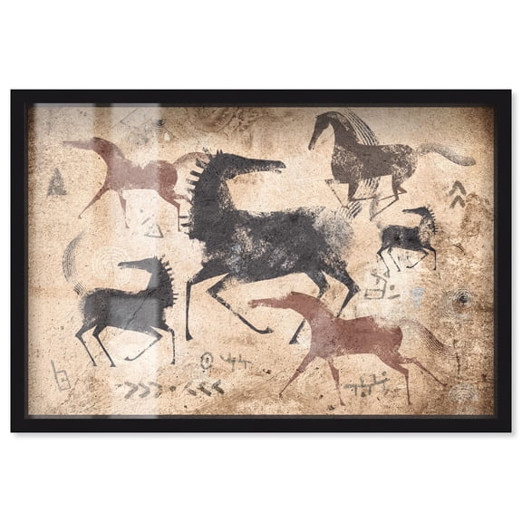 Cave Drawing Horses Shadowbox Print Farm Animals Art by Art Remedy, Black Frame, 24 x 16
