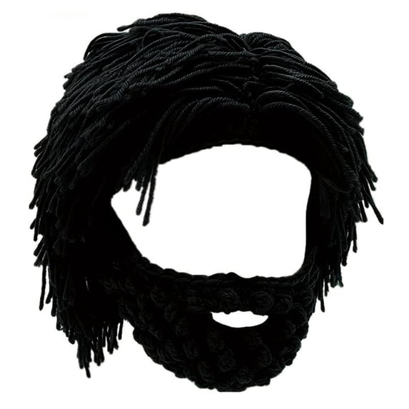 Cave Dwellers Wig Hat Handmade Knitted Beanie for Men Women, Funny Novelty Winter Hat with Beard for Adults, Warm Fleece Lined Costume Party Christmas Gifts