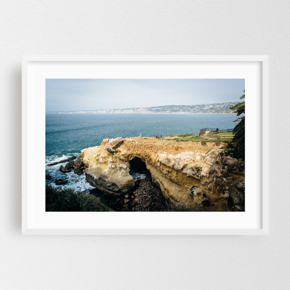 Cave & Pacific - La Jolla California Photography Coast Ocean Landscape Nature Scenic Beach Travel Poster White Framed Wall Art Print 5 x 7 inches