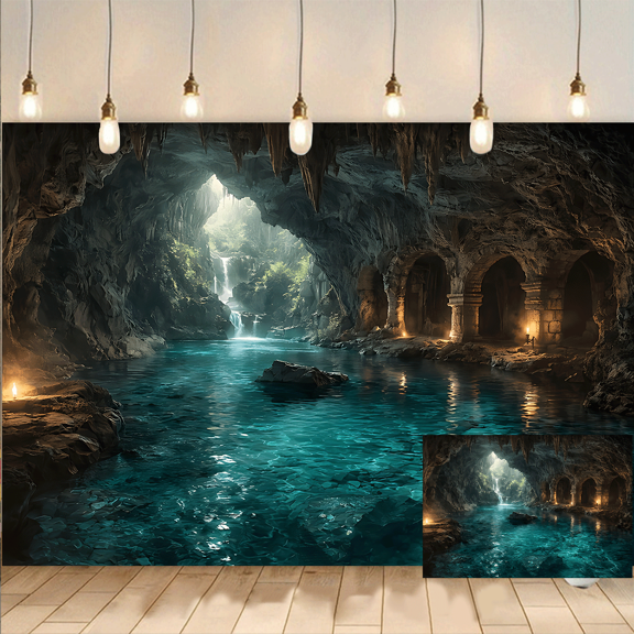 Cave Waterfall Backdrop Natural Background Scenic Banner