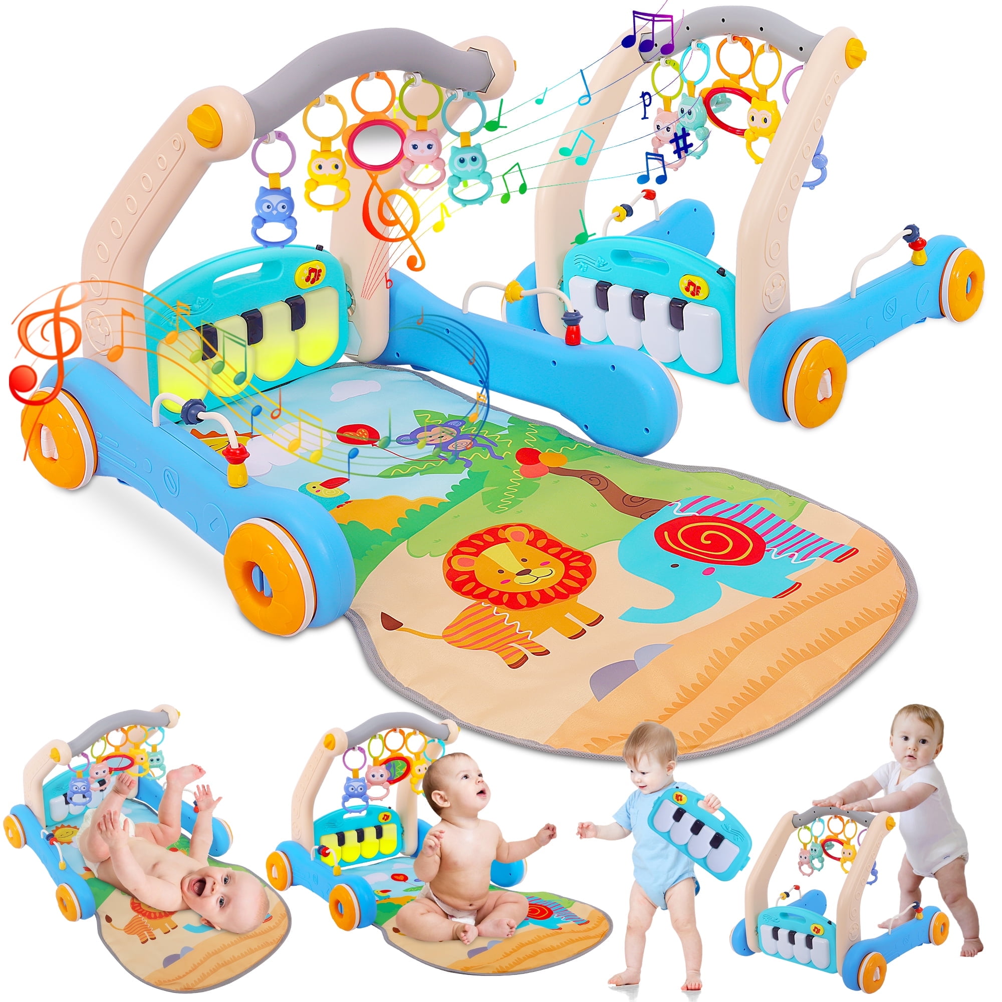 FVLOENG Baby Gym Playmat for Infant,Tummy Time Mat with 5 Infant Sensory Baby Toys & Musical Piano Activity for 0-36 Months Boys Girls