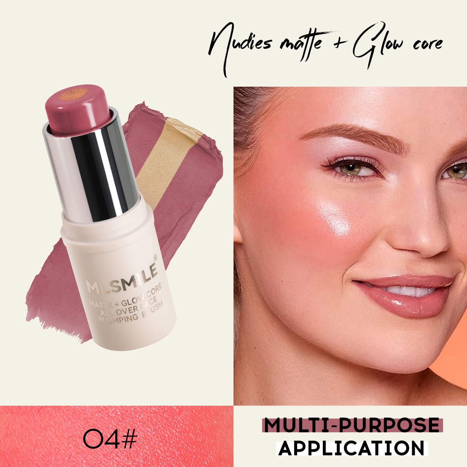 Caveitl Blush for Cheeks,Two Color Blush Sandwich Blush StickLips And