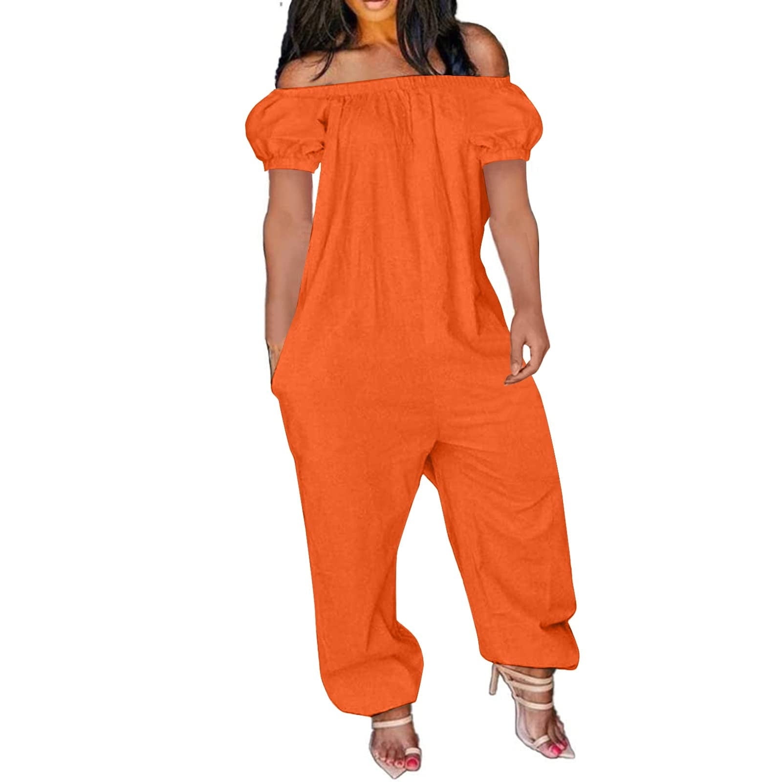 Caveitl Jumpsuits For Women Summer,Women's Solid Color Off Shoulder